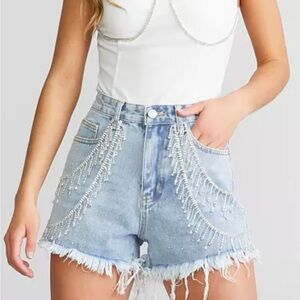Buckle Rhinestone Denim Shorts